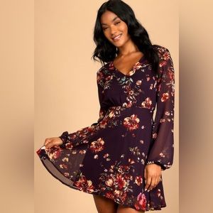 Always yours plum purple floral print long sleeve skater dress - Lulu’s